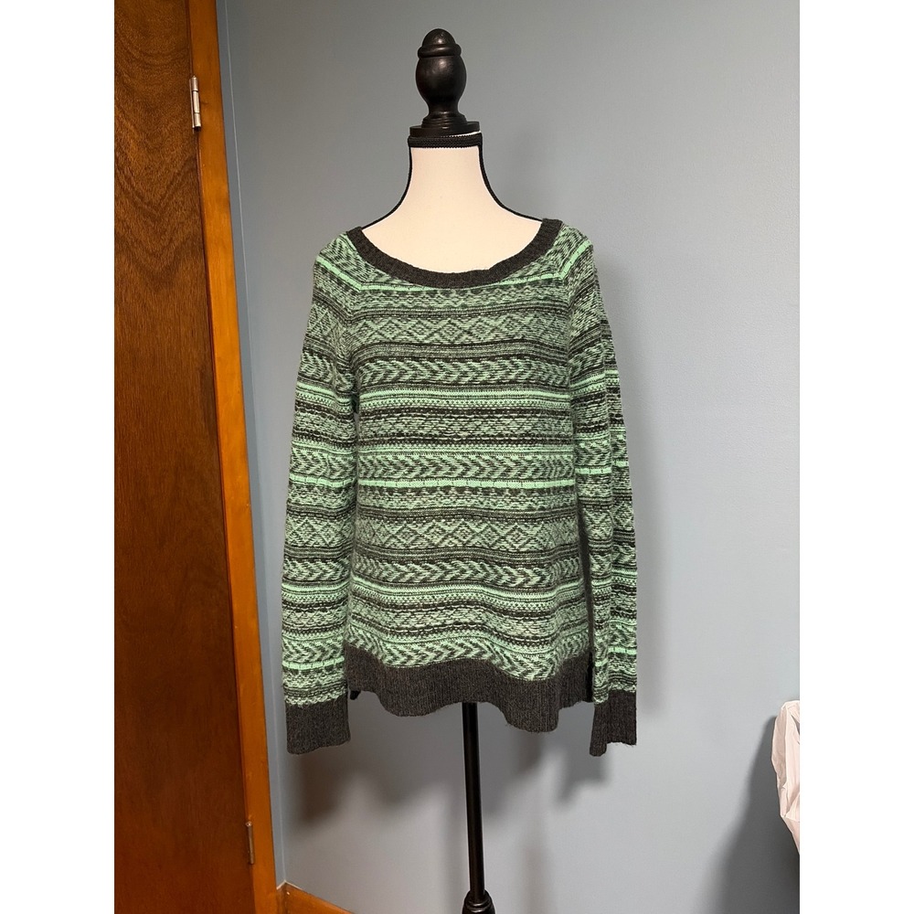 American Eagle Outfitters Womens Large Mint Green Gray Fair Isle Mohair Sweater